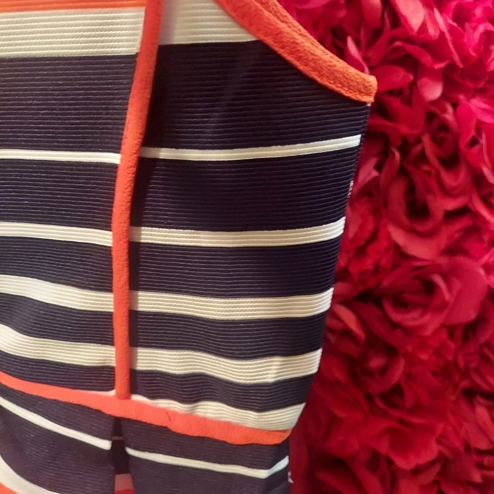 Monteau Girl Size 10/12 Girls Orange, Black and White Horizontal Striped Dress